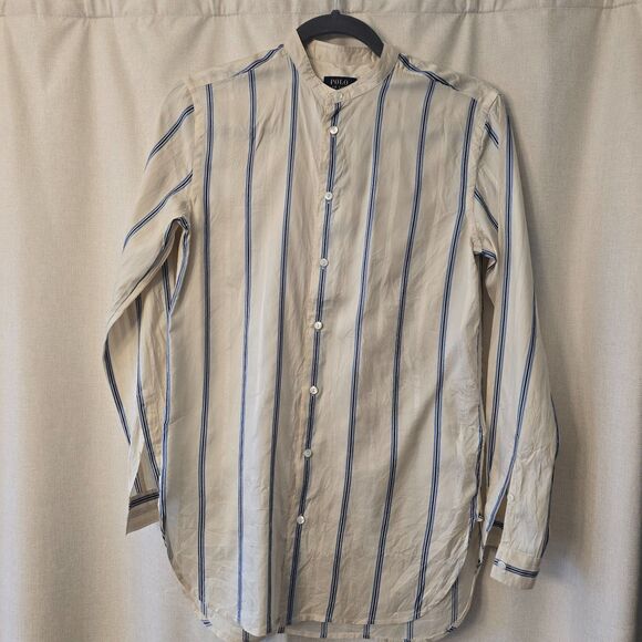 Polo Ralph Lauren Striped Cream Color Silk Button Up Blouse Womens Size 2 - Picture 1 of 4
